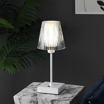 Oscar 12.5" Modern Industrial Rechargeable/Cordless Iron/Acrylic Integrated LED Table Lamp with Ribbed Shade - JONATHAN Y